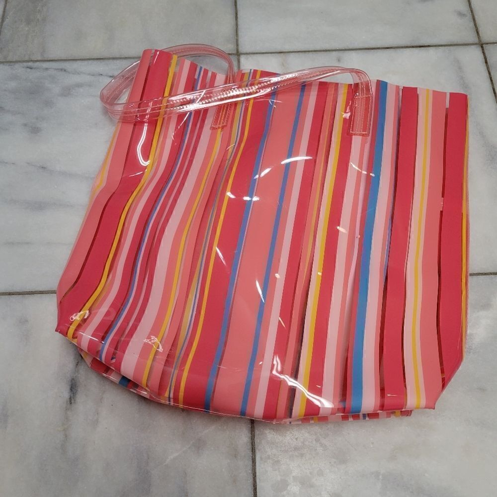 Clinique Beach Tote Bag Peach Pink Red Yellow Blue Multicolored PVC   